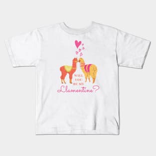Cute Will You Be My Llamentine Romantic Animal Pun Saying for Valentines Kids T-Shirt